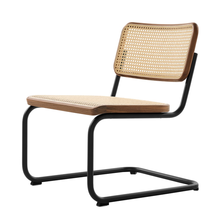 Thonet - S 32 VL loungestol, RAL 9005 (dyb sort) / valnød malet med naturlig trælak / stoknet med støttestof