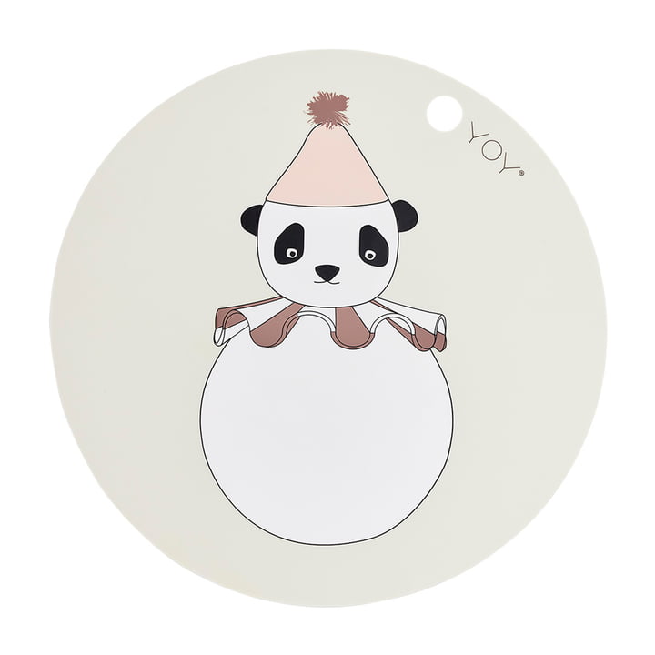 OYOY - Dækkeserviet PomPom, Panda, ⌀ 39 cm, råhvid