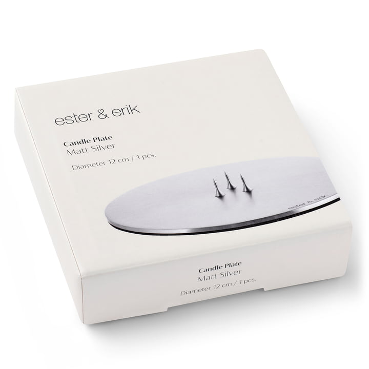 ester & erik - lysplade, ⌀ 12 cm, sølv/mat, emballage