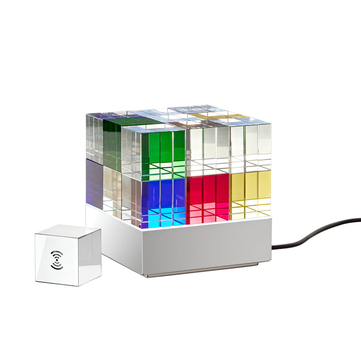 Tecnolumen - CUBELIGHTmove LED bordlampe med radioterning, blå / gul / rød / grøn