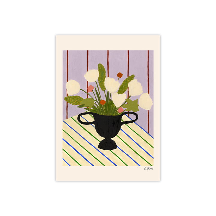Flowers on Striped Cloth af Carla Llanos for The Poster Club