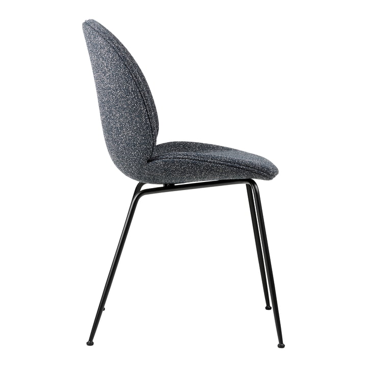 Gubi - Beetle Dining Chair fuldpolstret (konisk base), sort / rundt om Bouclé (023)