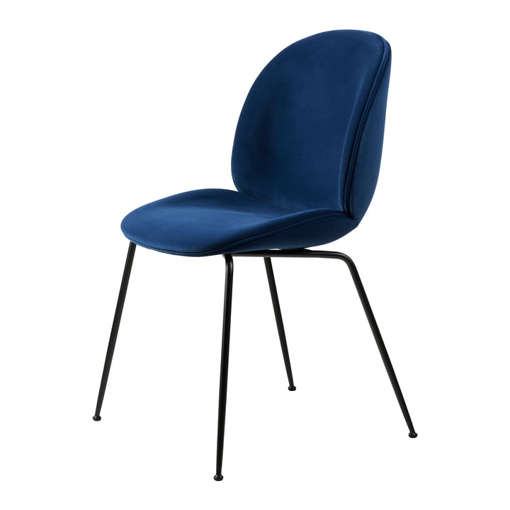 Gubi - Beetle Dining Chair fuldpolstret (Conic Base), sort / Dedar Sunday (003)