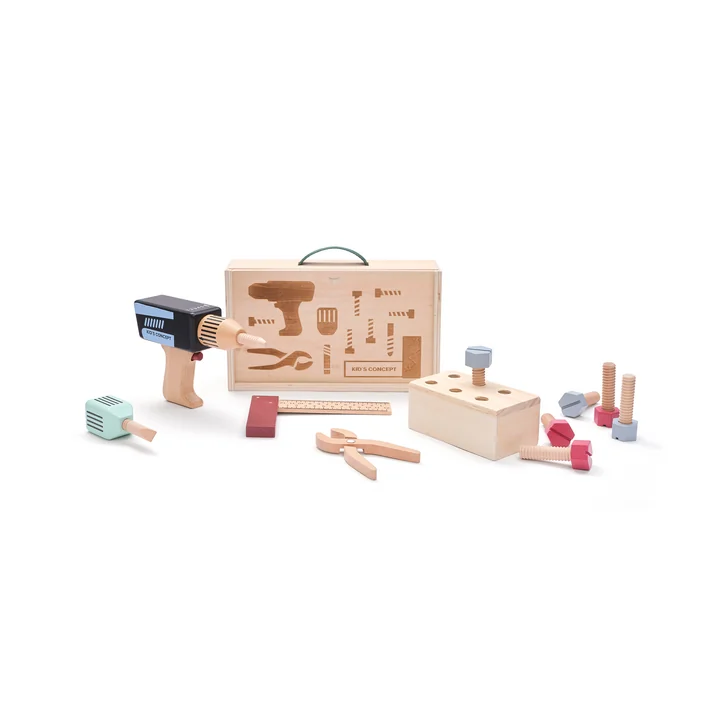 Kid's Hub værktøjstaske med tilbehør, farverig (sæt med 21) fra Kids Concept