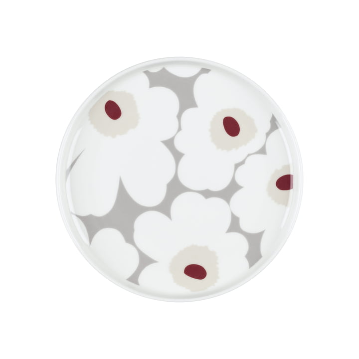 Oiva Unikko tallerken, Ø 20 cm, hvid / lysegrå / rød fra Marimekko