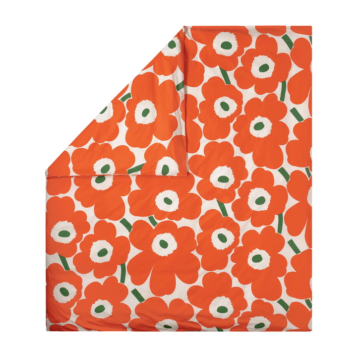 Unikko tæppebetræk, 240 x 220 cm, offwhite/orange/grøn fra Marimekko