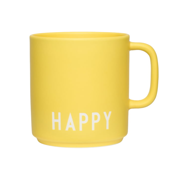 AJ Favourite porcelæn krus med hank, Happy / gul fra Design Letters