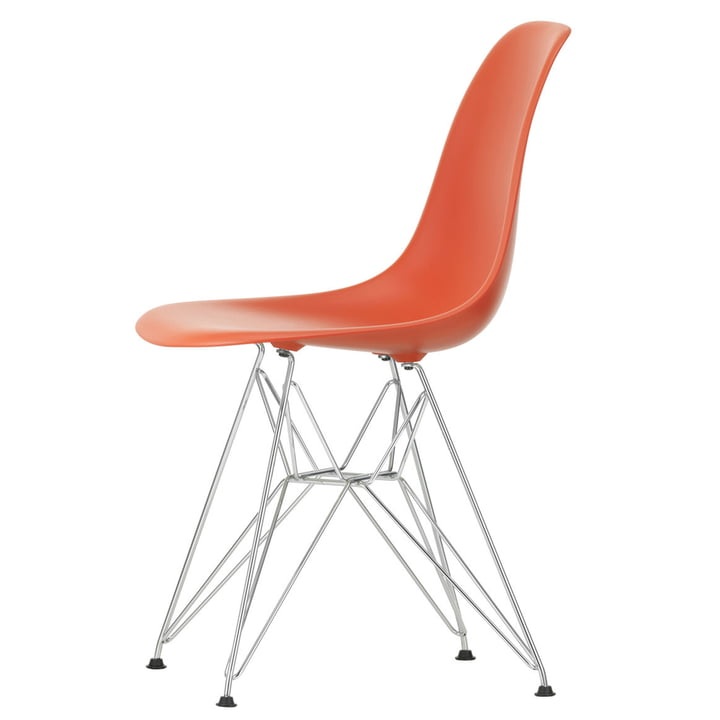 Vitra - Eames Plastic Side Chair DSR RE, forkromet / valmuerød (filtglider basic dark)