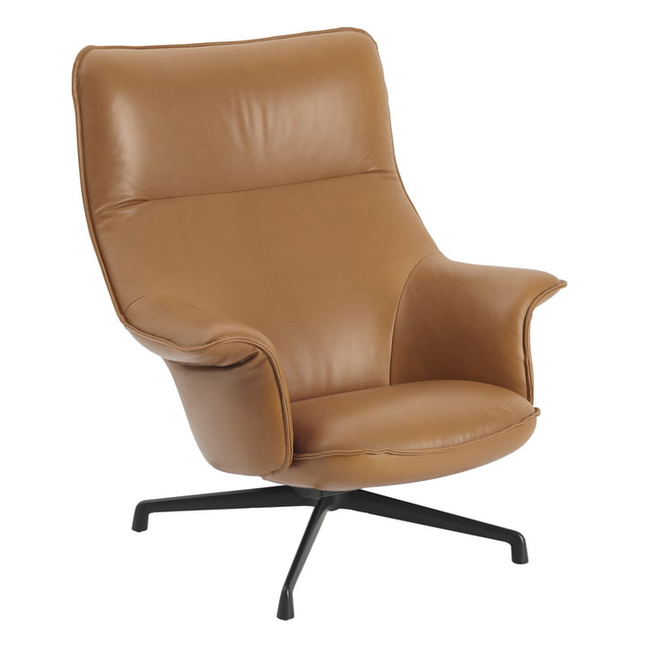 Doze Lounge Chair, drejeligt stel antracitsort / cognacbetræk (Refine læder) fra Muuto