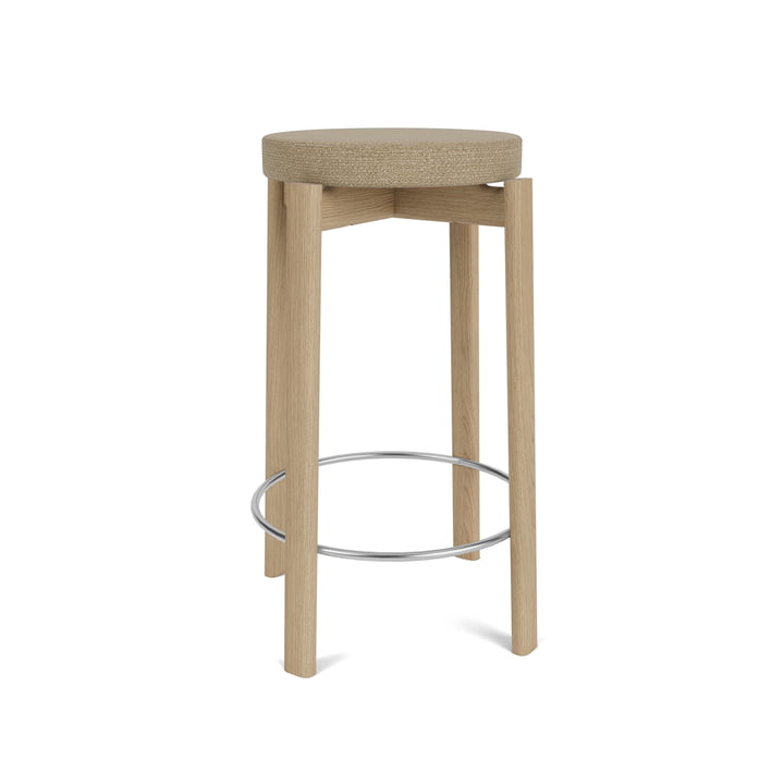 Passage barstol, H 65 cm Ø 33 cm, naturlig eg / beige (stof Audo Bouclé 02) fra Audo