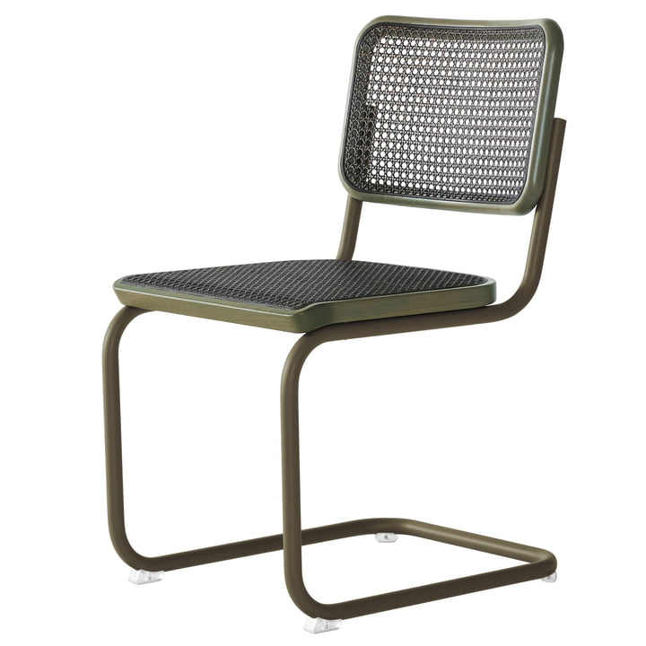 Thonet - S 32 V stol, stokvævet mørk melange, salviegrøn
