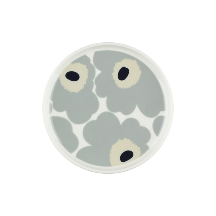 Marimekko - Oiva Unikko tallerken, Ø 13,5 cm, hvid / lysegrå / sand / mørkeblå