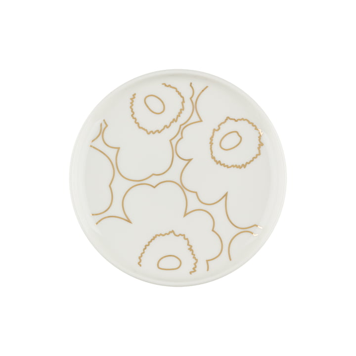 Oiva Piirto Unikko tallerken, Ø 13,5 cm, hvid/guld fra Marimekko