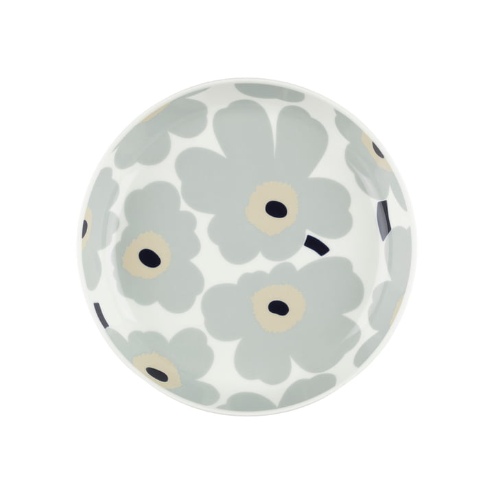 Marimekko - Oiva Unikko tallerken, Ø 20,5 cm, hvid / lysegrå / sand / mørkeblå