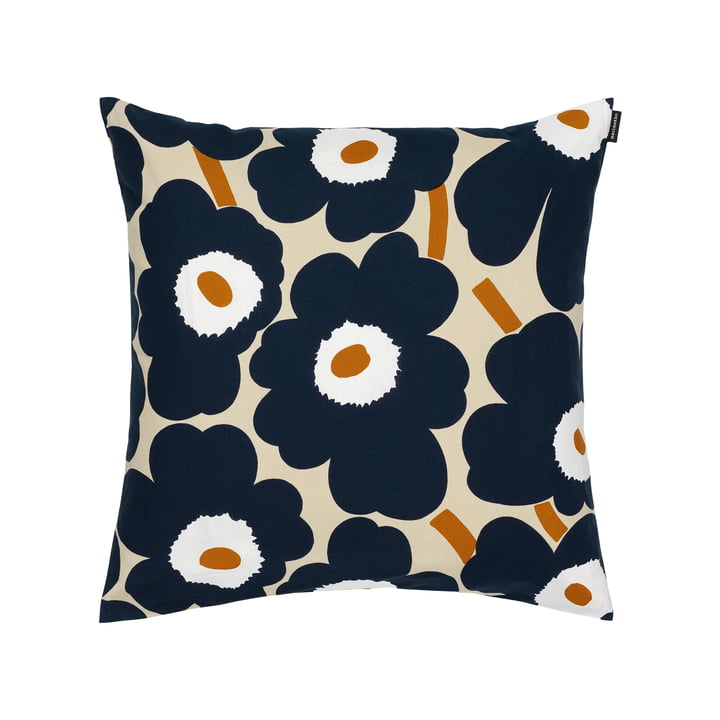 Marimekko - Pieni Unikko pudebetræk, 50 x 50 cm, brun / kul / mursten / hvid