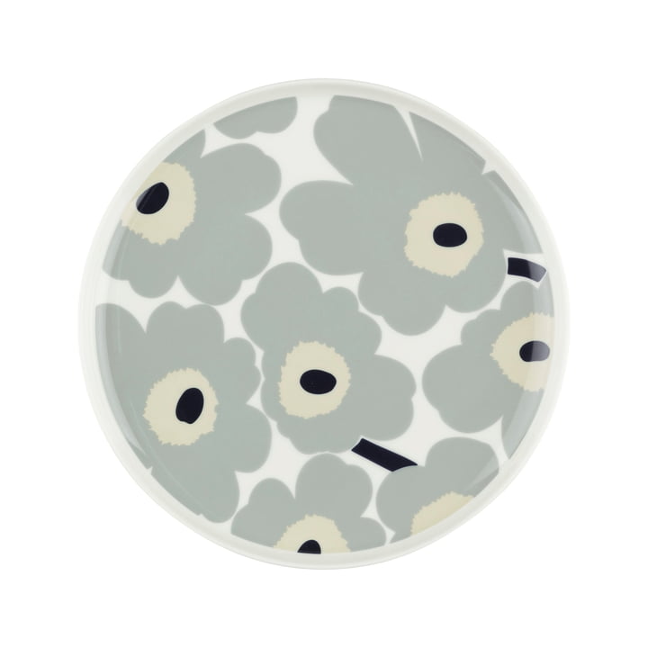 Marimekko - Oiva Unikko tallerken, Ø 25 cm, hvid / lysegrå / sand / mørkeblå