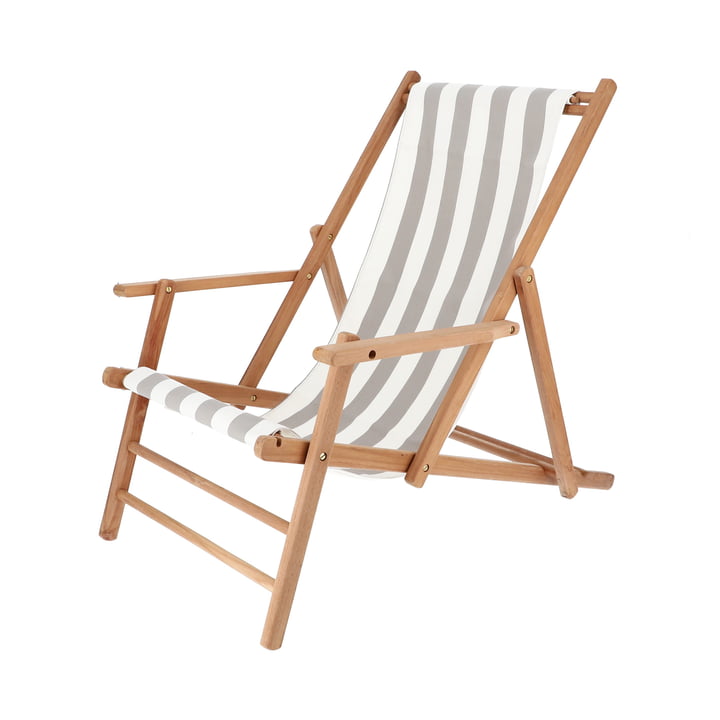 Jan Kurtz - Maxx Deckchair teak, betræk Designers Guild striber lysegrå