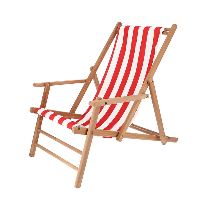 Jan Kurtz - Maxx Deckchair teak, betræk Designers Guild striber rød