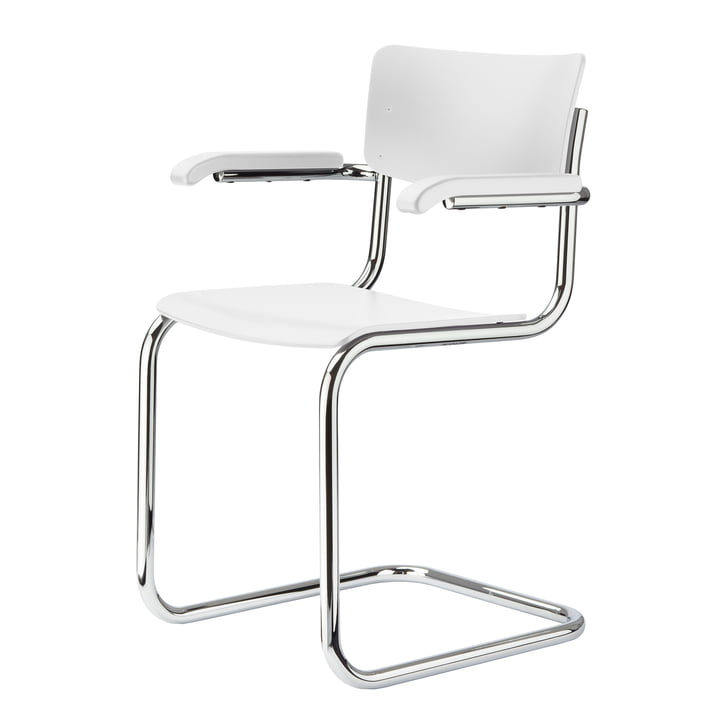 Thonet - S 43 F stol, krom / hvidglaseret bøg (TP 200)