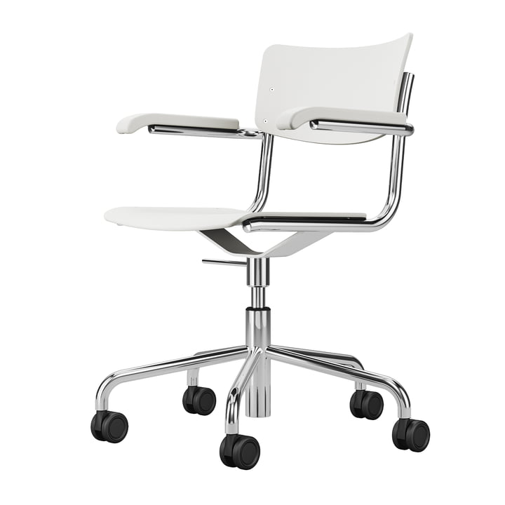 S 43 FDR kontorstol med armlæn, krom/hvidbejdset bøg (TP 200) fra Thonet