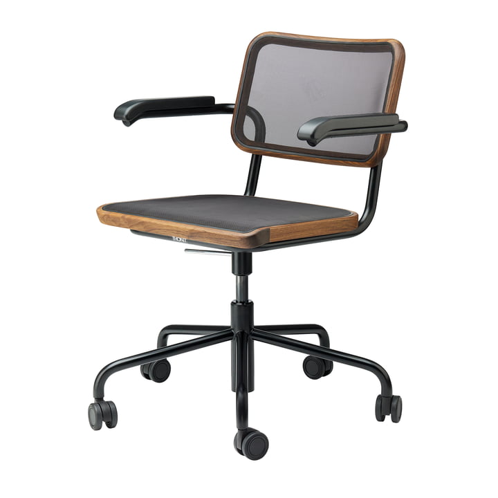 S 64 NDR kontorstol, sort / olieret valnød / sort mesh (Pure Materials) fra Thonet