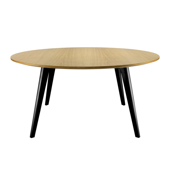 Thonet - 1545 spisebord, Ø 158 cm, klarlakeret eg / sort stel (RAL 9005), skrå kanter