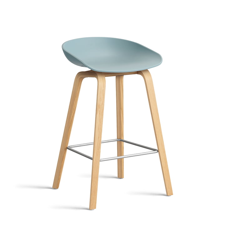 Hay - About A Stool AAS 32 H 75 cm, lakeret eg / rustfrit stål / støvet blå 2. 0