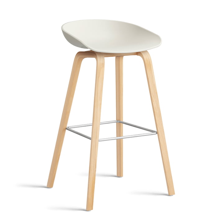 Hay - About A Stool AAS 32 H 85 cm, sæbebehandlet eg / rustfrit stål / melange creme 2. 0