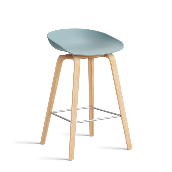 Hay - About A Stool AAS 32 H 75 cm, sæbebehandlet eg / rustfrit stål / støvet blå 2. 0