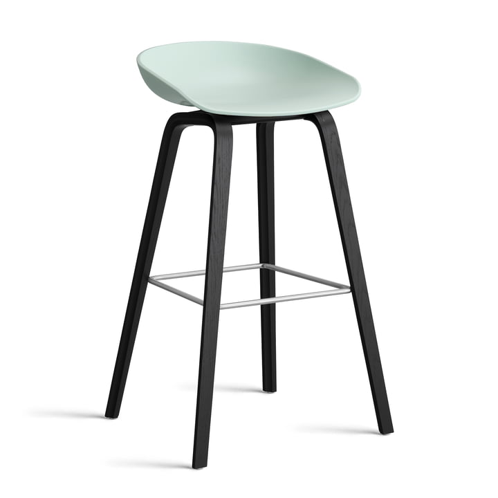 Hay - About A Stool AAS 32 H 85 cm, sortlakeret eg / rustfrit stål / støvet mint 2. 0