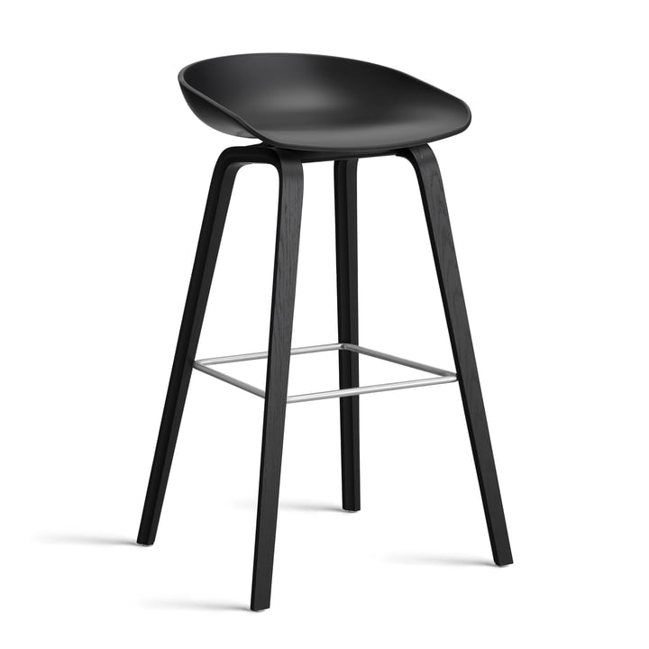 Hay - About A Stool AAS 32 H 85 cm, sortlakeret eg / rustfrit stål / sort 2. 0