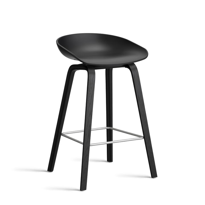 Hay - About A Stool AAS 32 H 75 cm, sortlakeret eg / rustfrit stål / sort 2. 0