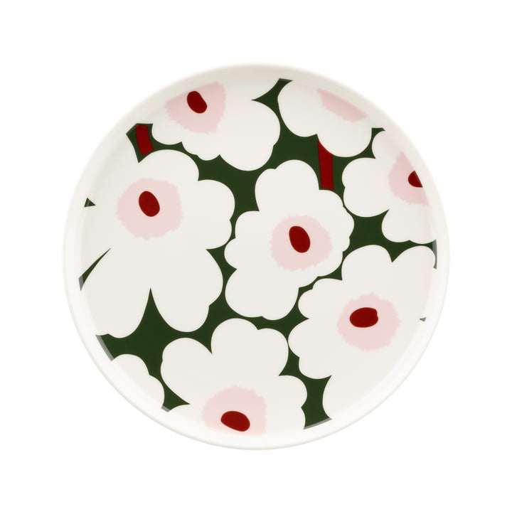 Marimekko - Oiva Unikko tallerken, Ø 25 cm, grøn/pink