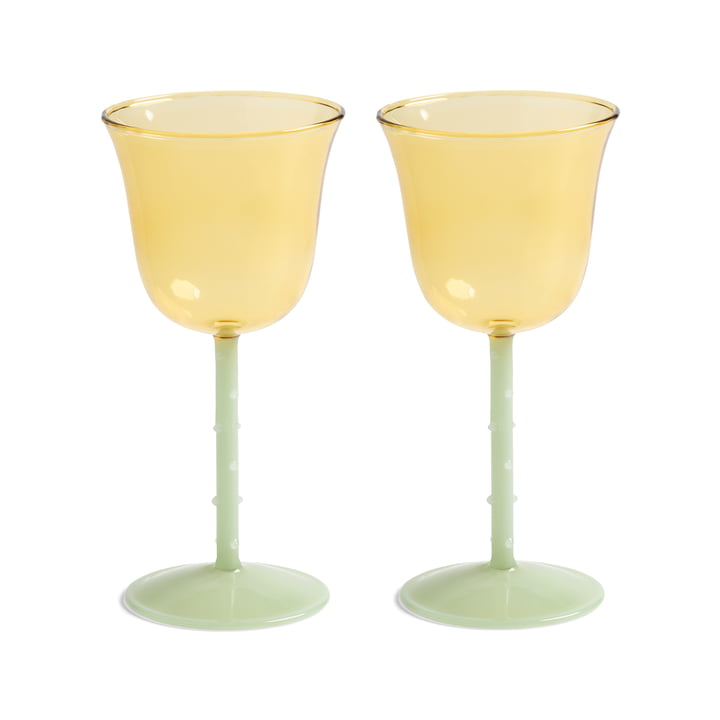 & klevering - Dot vinglas 180 ml, gul (sæt med 2)