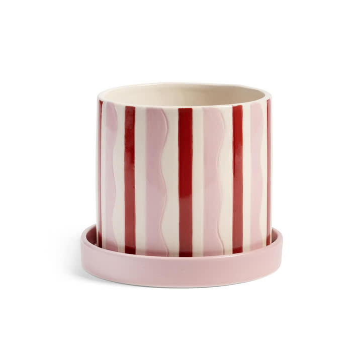& klevering - Clash urtepotte med underkop, vrikke, Ø 15,5 x 13,5 cm, pink/rød/hvid