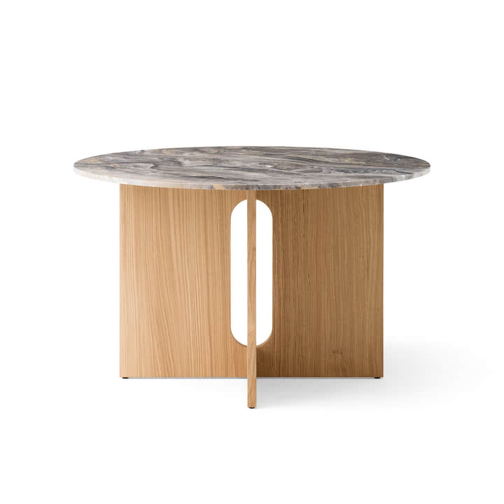 Audo - Androgyne spisebord Ø 120 cm, naturlig eg / bordplade marmor Galaxy grå