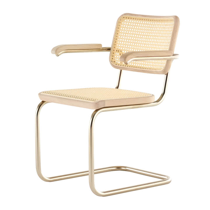 Thonet - S 64 V Nordic lænestol, nickelsilver / olieret hvidpigmenteret eg / stoknet med plastik støttestof (JS. by Jil Sander)