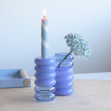Bubble - 2 i 1 vase & lysestage, H 13,5 cm, blå/mælkeblå fra Design Letters
