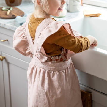 Børneforklæde og kokkehue, støvet pink / klassisk hvid fra Sebra