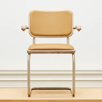 Thonet - S 64 P Nordic lænestol, nickelsilver / olieret hvidpigmenteret eg / light caramel (JS. by Jil Sander)
