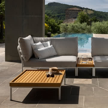 HOUE - Level 2 sofa, venstre, muted white / ash, sofabord 81 x 81 cm bambus, muted white