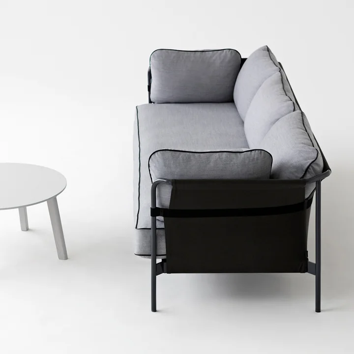 Can Sofa, 3 sæder i sort / lærred sort / gråt lærred af HAY