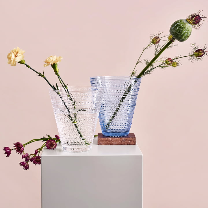 Iittala – Kastehelmi vase 154 mm i klar og havblå sammen