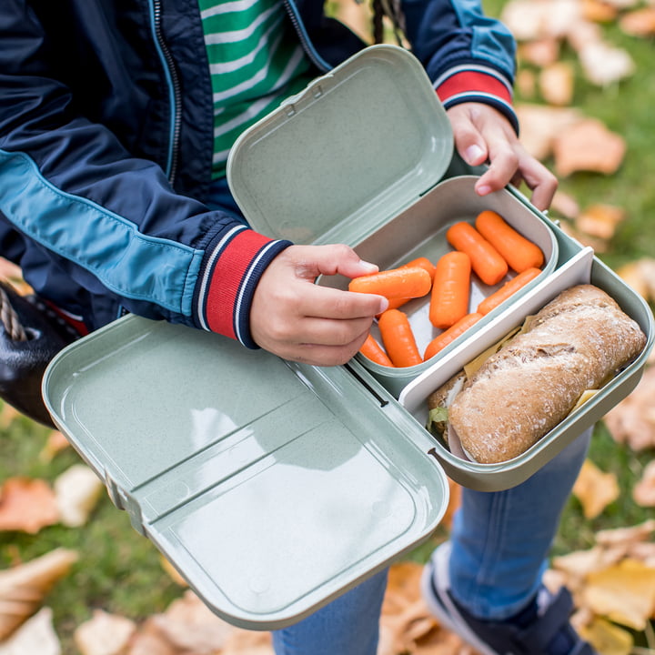 Pascal Lunchbox organic grøn fra Koziol med brød og grøntsager