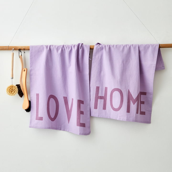 Favourite viskestykke i Love / Home, lavendel (sæt med 2) fra Design Letters