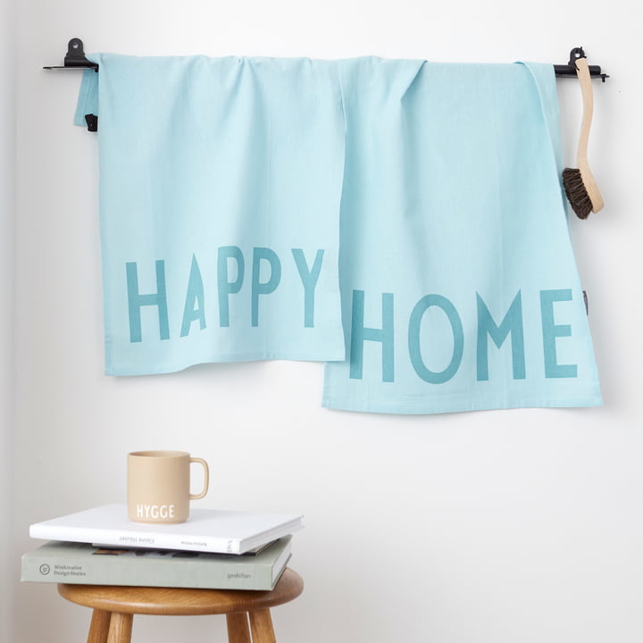 Favourite viskestykke, Happy Home i light blue (sæt med 2) fra Design Letters