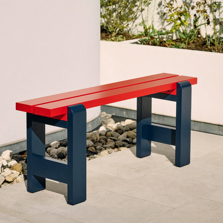 Weekday Duo Bench, L 111cm, steel blue / wine red fra Hay