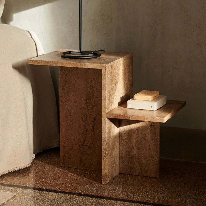 Ferm Living - Distinct sidebord, mørkebrun travertinsten