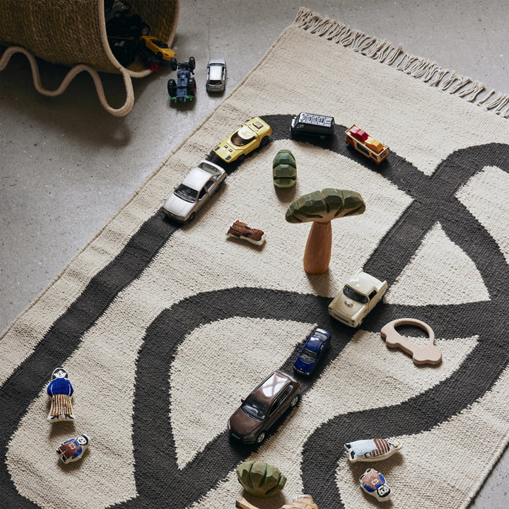 Ferm Living - Lane tæppe, 70 x 105 cm, råhvid / chokolade