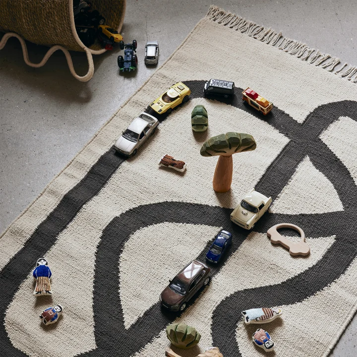 Ferm Living - Lane tæppe, 70 x 105 cm, råhvid / chokolade
